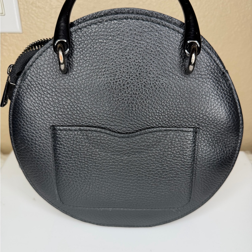 Isabella Rhea Black Pebbled Leather  Round Bag Made In Italy Quiet Luxury